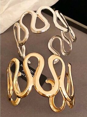 2379- Wave Geometric Spiral Open Cuff Bracelet 925 Sterling Silver Alloy
